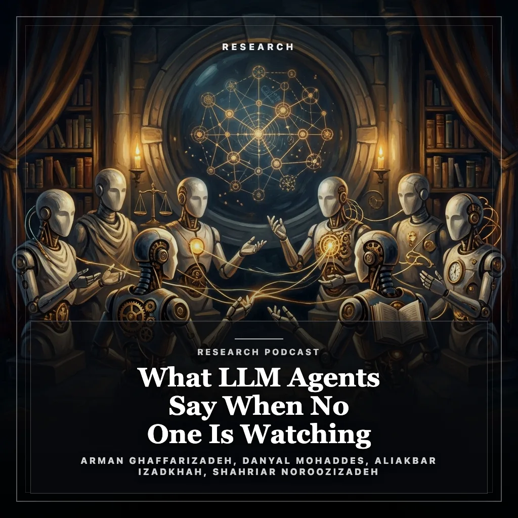 Audiobook cover: Research Podcast: What LLM Agents Say When No One Is Watching: Social Structure and Latent Objective Emergence in Multi-Agent Debates