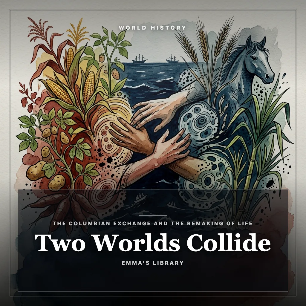 Audiobook cover: Two Worlds Collide: The Columbian Exchange and the Remaking of Life